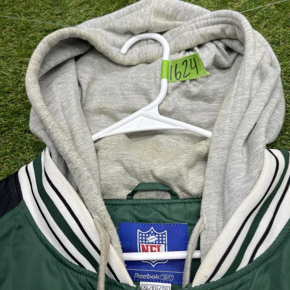 New York Jets Jacket Mens XL Green NFL Football Reebok Hooded Vintage 90s